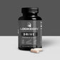 Locked In Drive Testosterone Booster - 90 Capsules for Muscle, Testosterone, Libido on gray and white background.