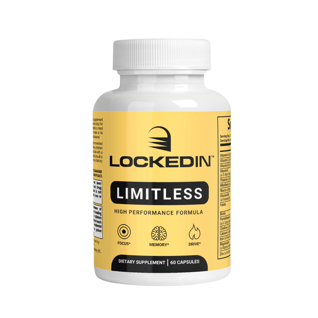 Locked In Limitless High Performance Formula - 60 Capsules for Focus, Memory, Drive on transparent background.