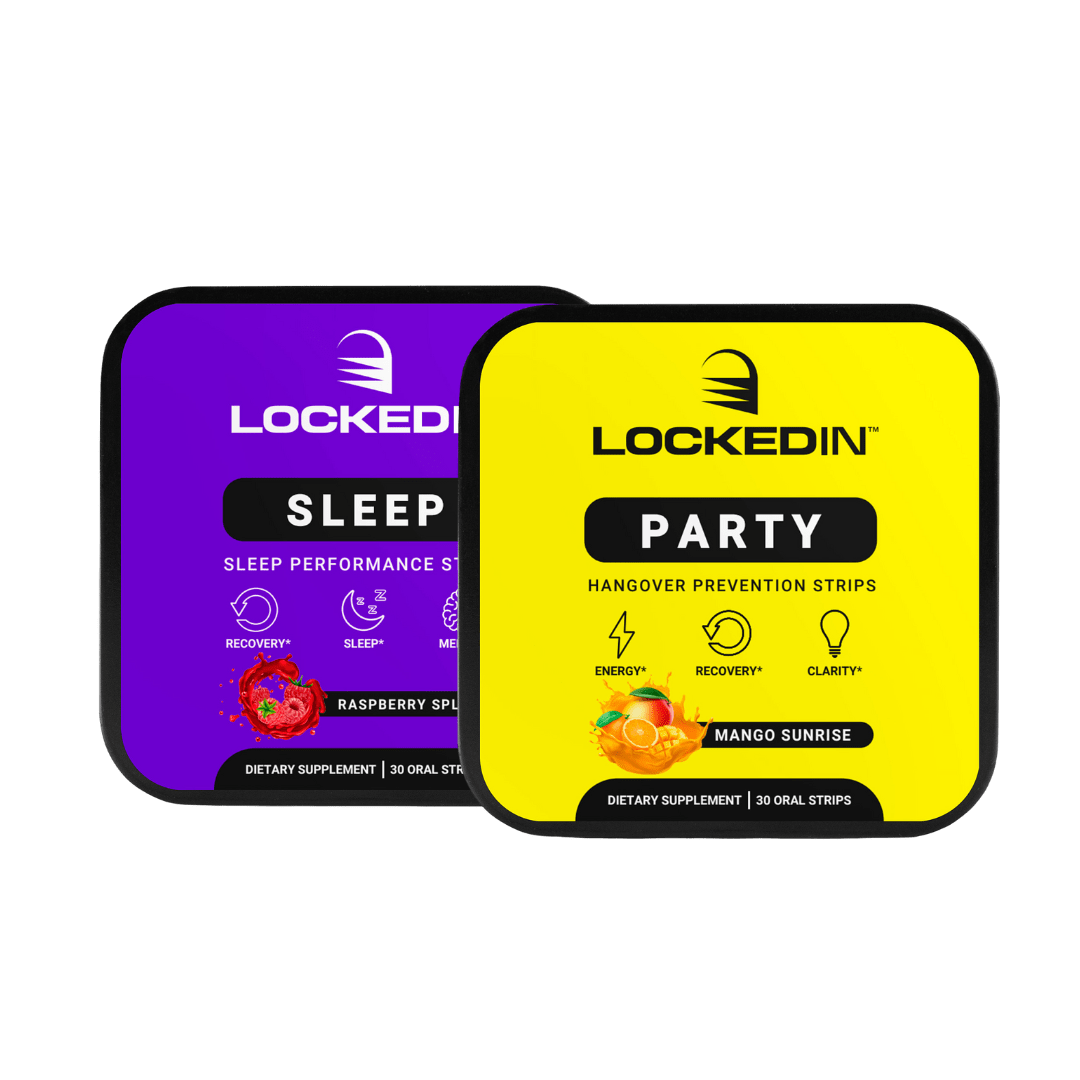 Locked In Sleep Strips and Locked In Party Strips side by side on a transparent background